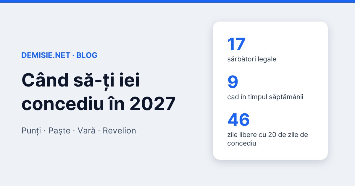 Concediul de odihnă în 2027: punți, Paște, vară și sfârșit de an