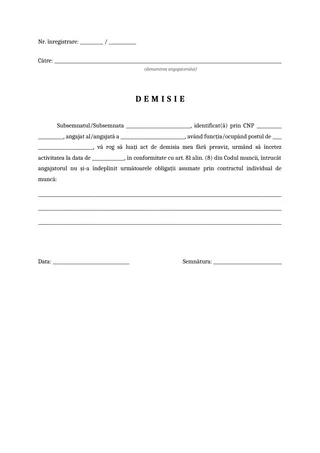 Model cerere demisie fără preaviz - exemplu de completat Model cerere demisie fără preaviz - exemplu de completat